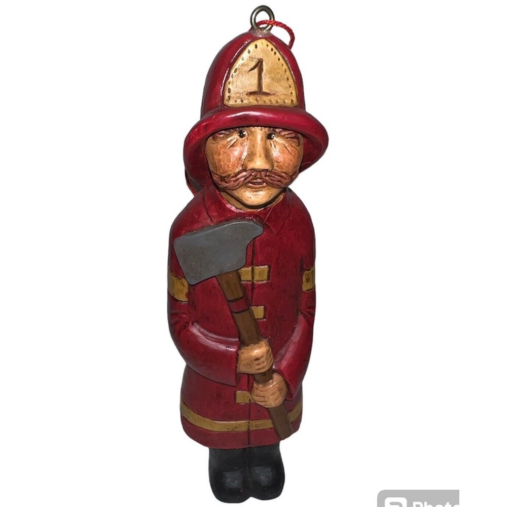 Kurt Adler Fireman in Uniform Helmet #1 & Axe 6" tall Christmas Ornament